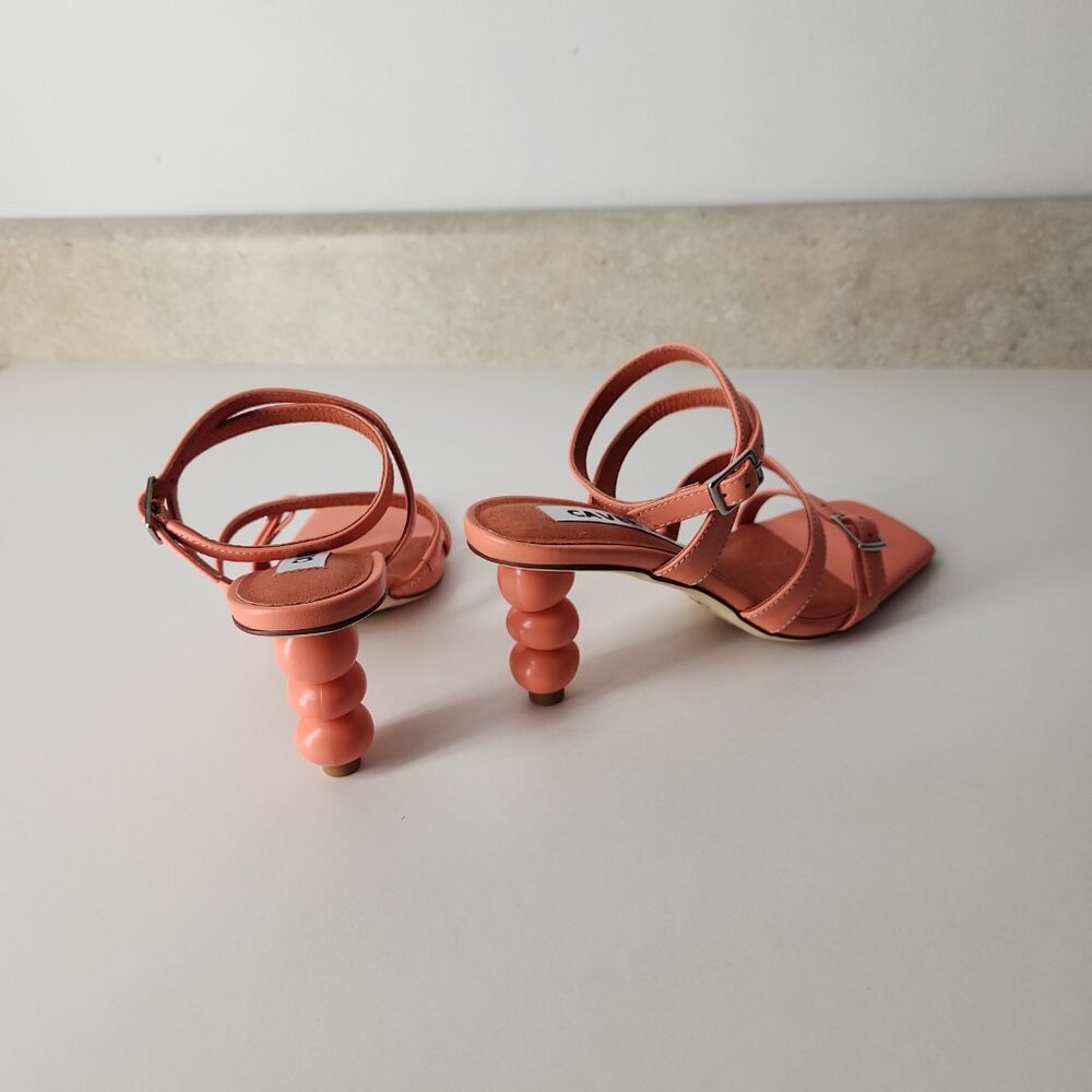 Anthropologie x CAVERLEY Mazie strappy leather Heels Coral Orange EU 36 US 6 - Picture 8 of 16